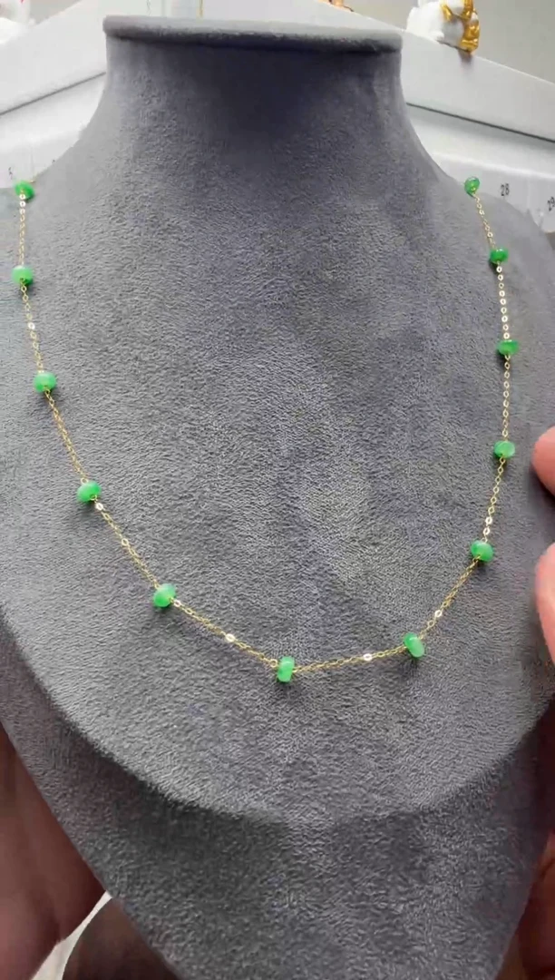 项链18K金镶嵌翡翠缅甸天然翡翠a货