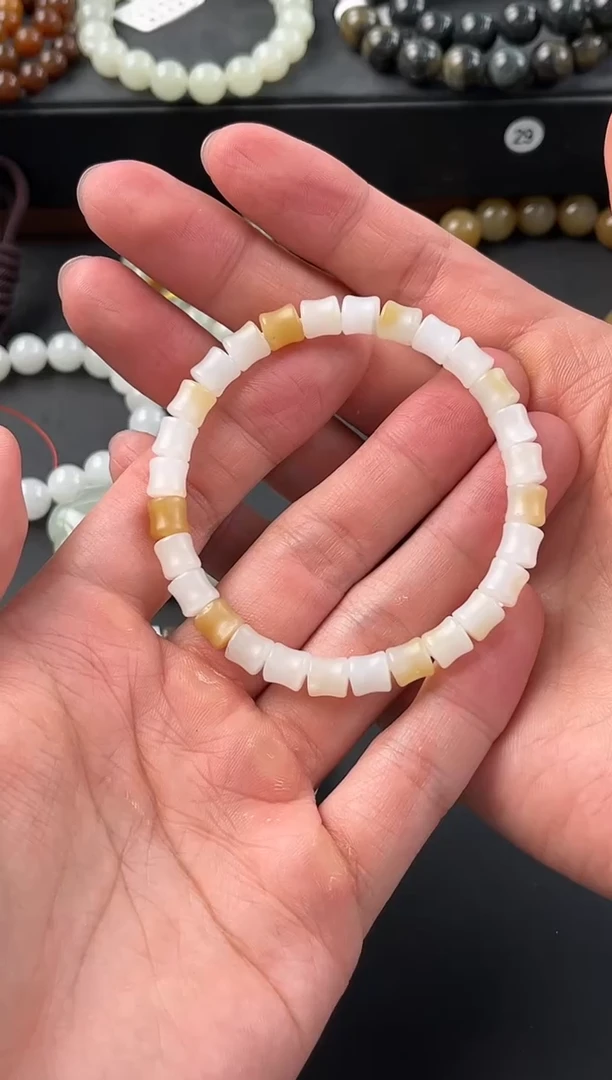 手串未镶嵌和田玉且末金山糖白竹节手串卡7微色差