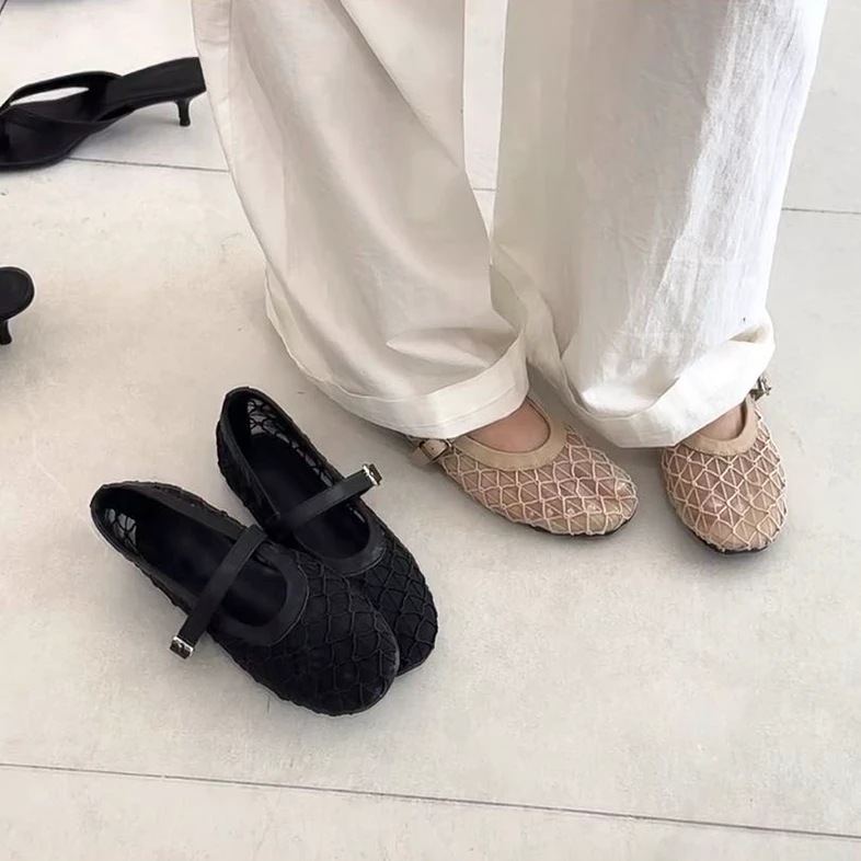 宝丫轻奢  女式甜酷芭蕾风小众镂空渔网玛丽珍单鞋K2462