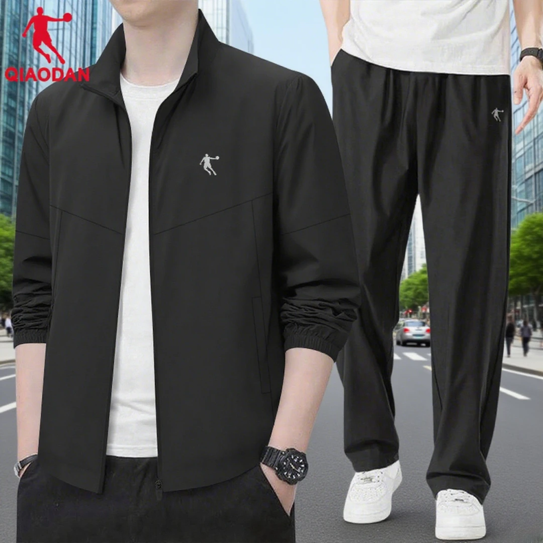 乔丹运动套装男款2025冬季新款防泼水冲锋衣长裤两件套跑步运动服