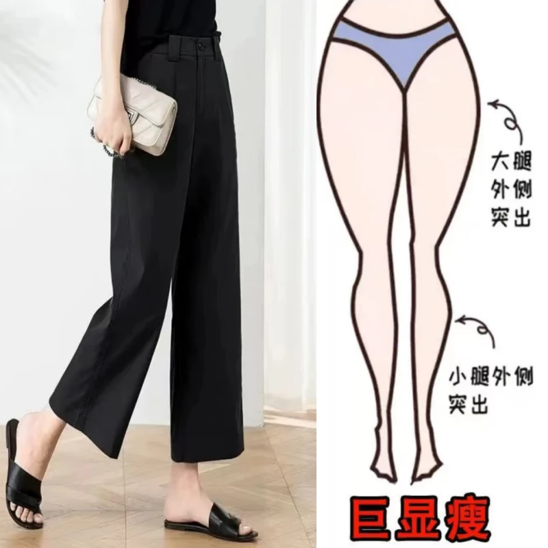 高腰休闲裤藏青色裤子女款阔腿裤时尚休闲九分裤百搭春秋夏显瘦潮