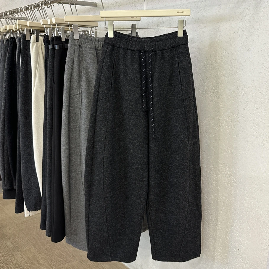 【加绒加厚】糯米绒慵懒小个子裤子女2025冬季宽松卫裤弯刀阔腿裤