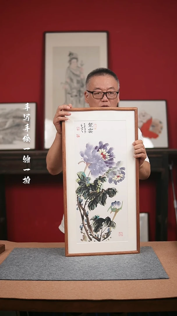 国画手绘-36*69实木框花鸟