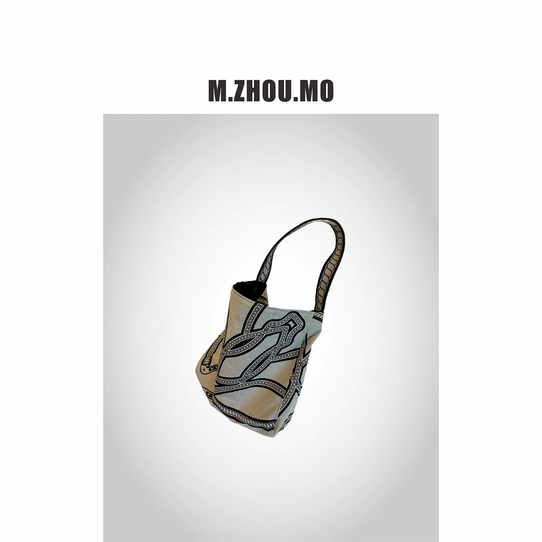 M.ZHOU.MO 小马图腾亚麻印花托特女士包袋  单肩包
