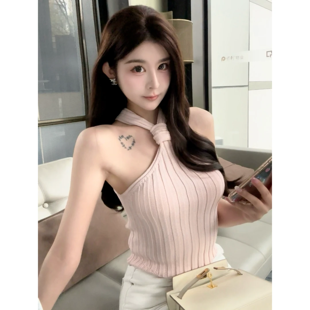 【莉萍定制】法式性感小众无袖挂脖针织吊带背心