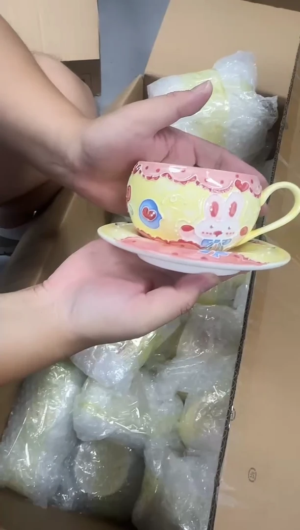立体釉可爱咖啡杯碟套