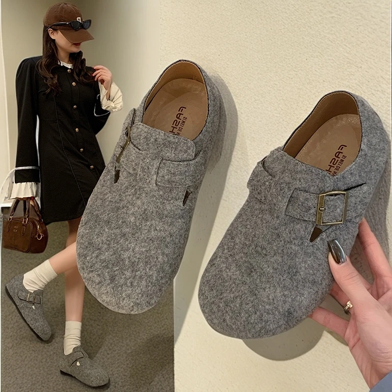 尼子勃肯鞋女增高软底休闲加绒单鞋2025秋季爆款复古玛丽珍豆豆鞋