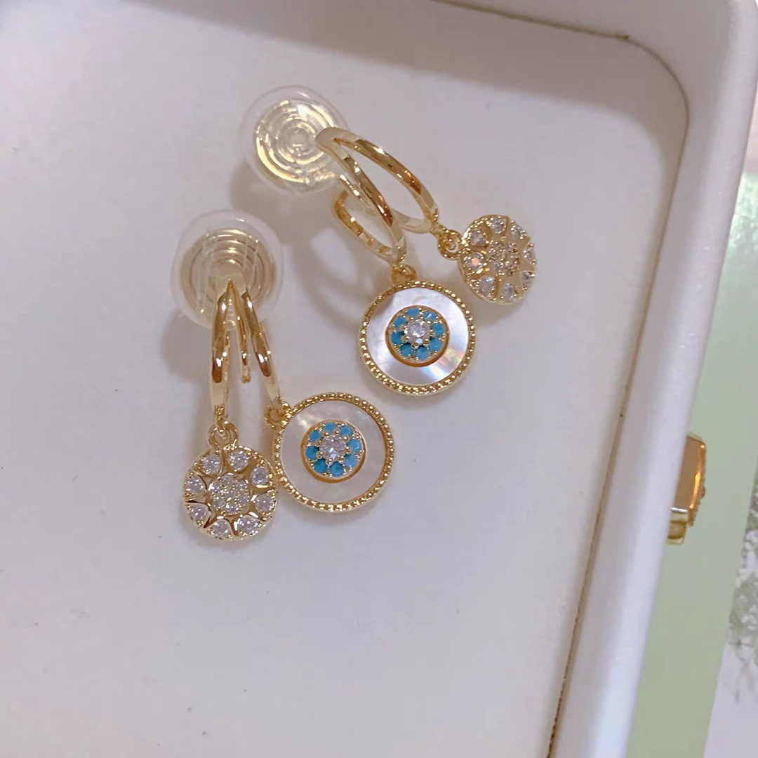 铜合金耳饰 复古气质蚊香盘无耳洞耳夹海贝风铃耳坠轻奢简约百搭