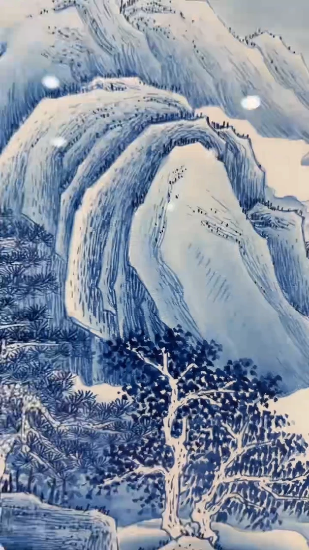 国画宋轲-1平尺-工笔青花山水-带框-又见青花》