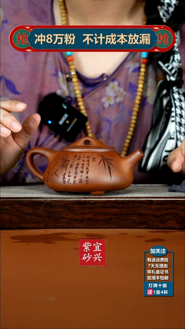茶壶紫砂蒋静明天星泥松竹景舟石瓢300CC