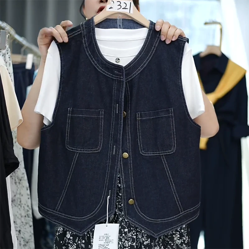 欧货深蓝色牛仔马甲外套女2025夏季新款外搭无袖坎肩马夹上衣潮女