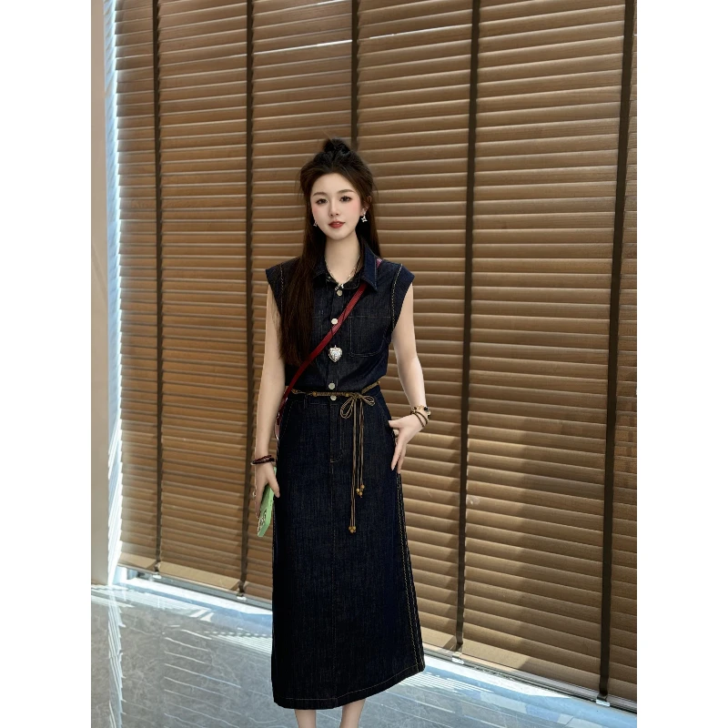 宿慕SUMU夏季气质牛仔连衣裙2025新6-16舒适洋气牛仔连衣裙25091