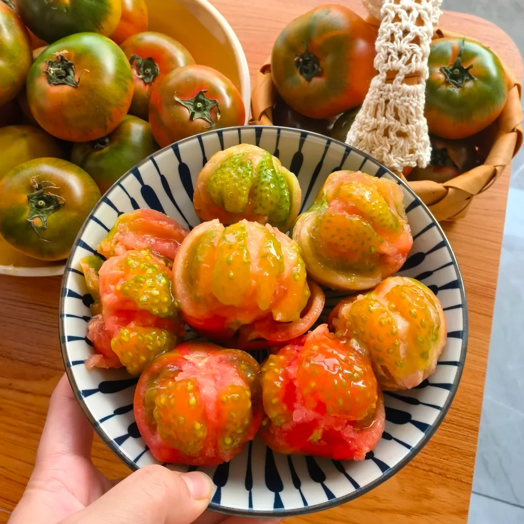 丹东铁皮柿子绿腚柿子水果西红柿草莓柿子