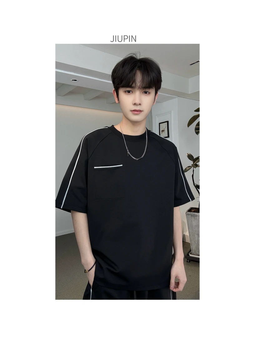 （YIPIN）休闲百搭简约宽松潮流港风韩版韩版情侣款半袖套装男生