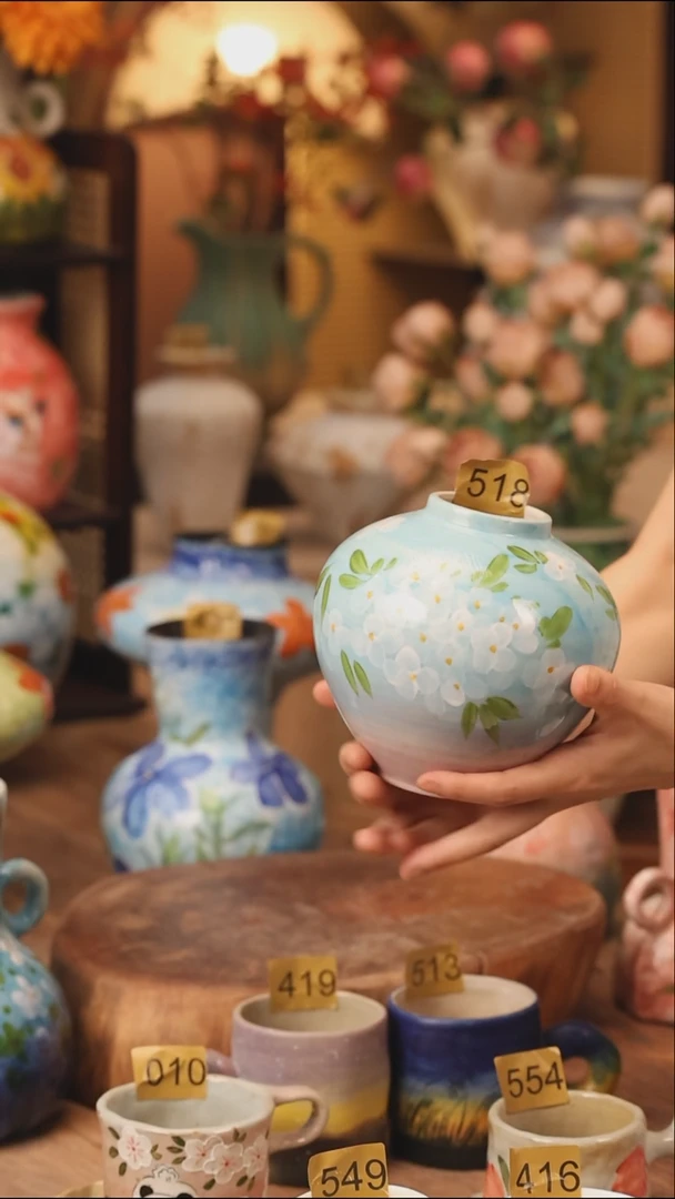陶瓷518景德镇设计师手作花器摆件侘寂风