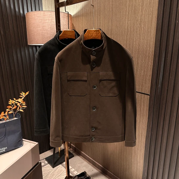 【老钱风配置 桑蚕丝填充】秋季男士高品质纯色立领加厚水洗皮夹克
