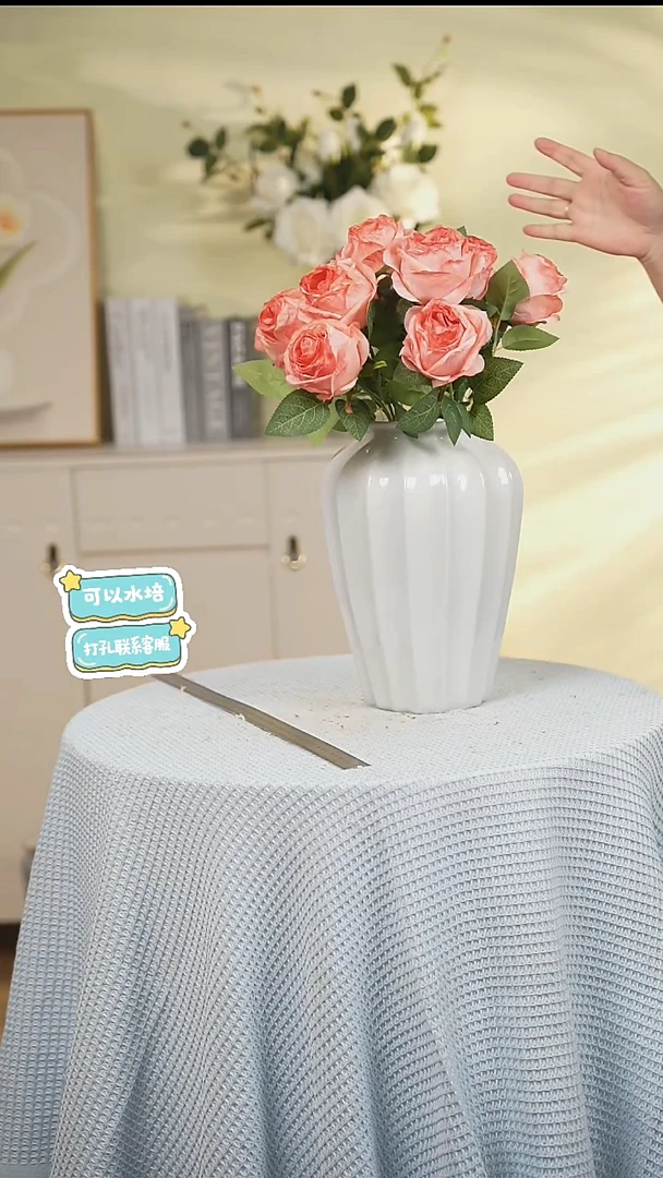 冰裂白八角瓶景德镇高端陶瓷花瓶家居水培插花瓶