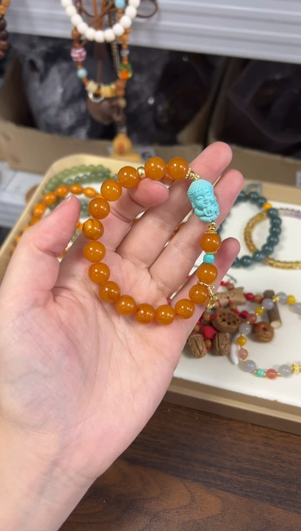 未镶嵌蜜蜡手链机油红蜜蜡宝宝佛款手串[0502]