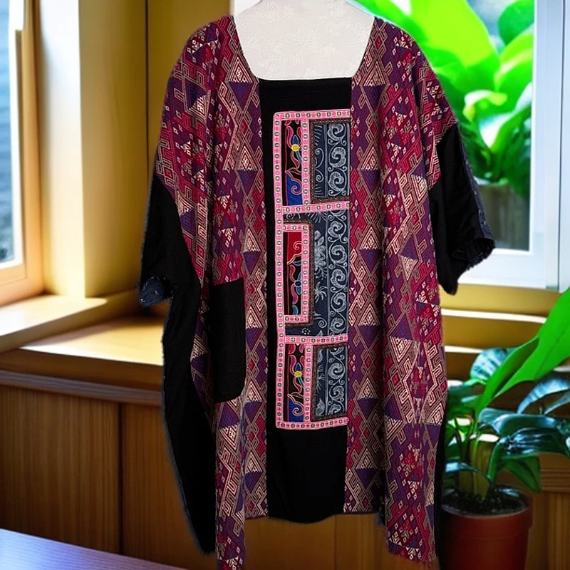 【摩登】重工织锦绣大码宽松版民族风日常穿套头大袍子女士网红夏季