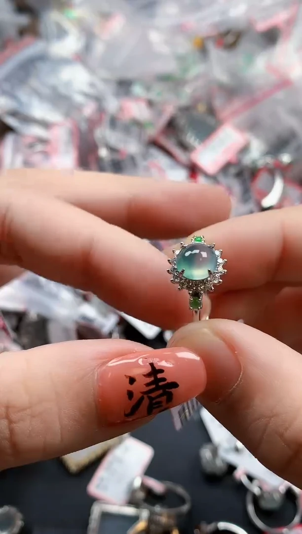 银S925镶嵌戒指翡翠天然A货缅甸翡翠