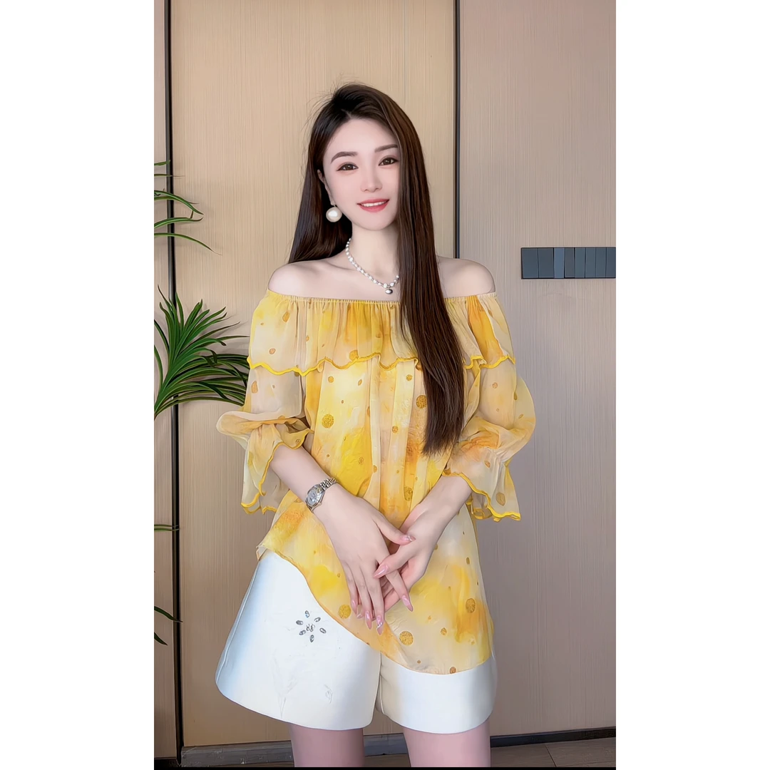 【深圳米熙儿】100%桑蚕丝夏季印花娃娃款衬衫22024