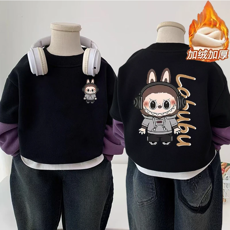 男童拉布布假两件卫衣2025新款中小童打底衫洋气上衣男孩韩版秋冬