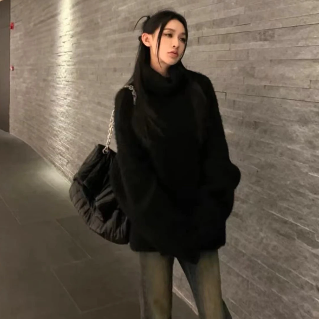 福利--拍下选择编码--秋冬慵懒风套头宽松黑色韩版百搭毛衣女