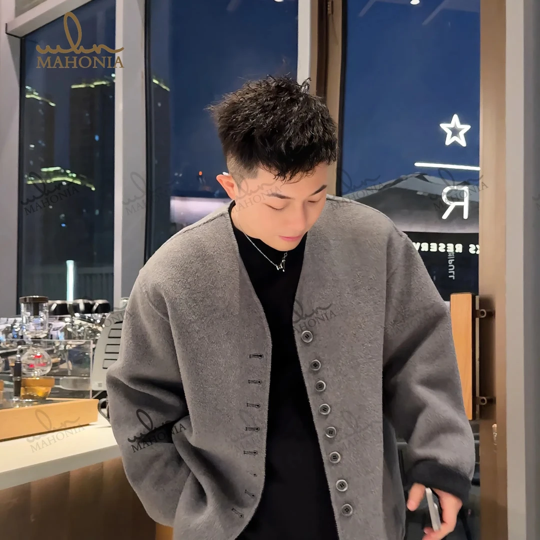 骁航私服双面穿羊毛阔版双面尼道袍外套慵懒风宽松毛呢外套男女