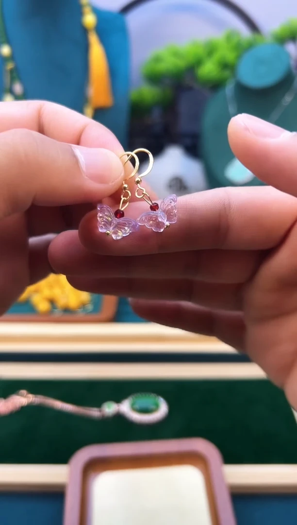 萤石14K金镶嵌耳钉E17