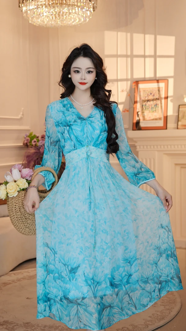 【深海幻境】25年新款温柔名媛风优雅气质收腰高端连衣裙