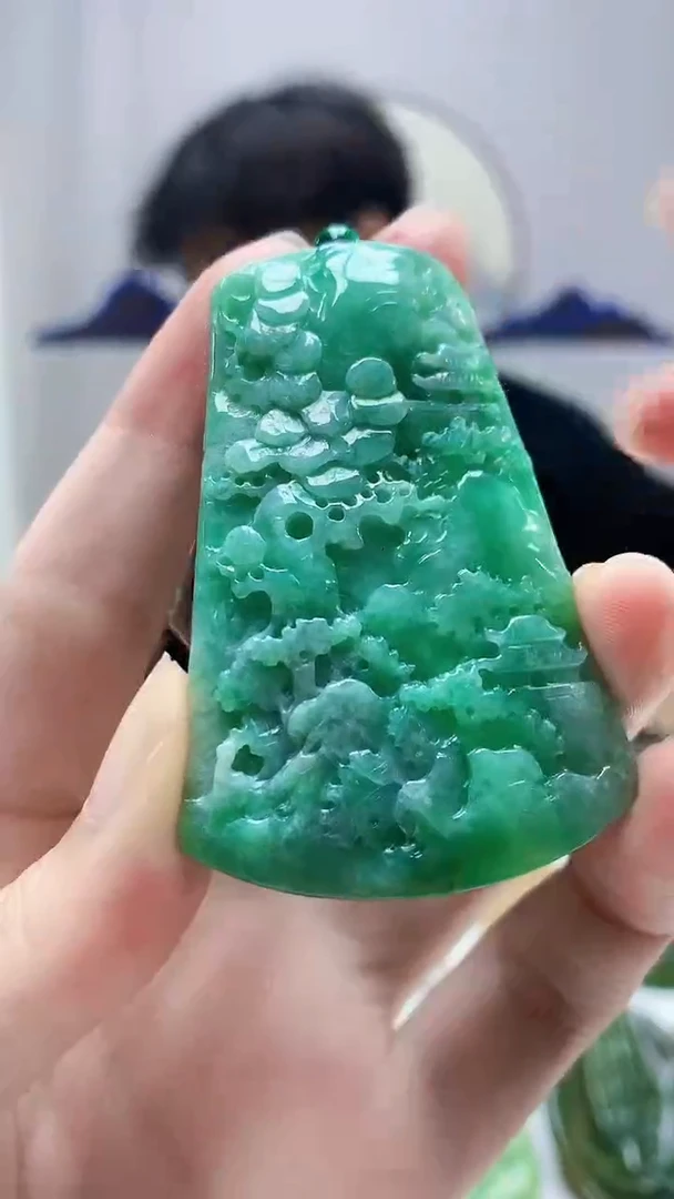 未镶嵌定制翡翠4688zm-毛货挂件11山水