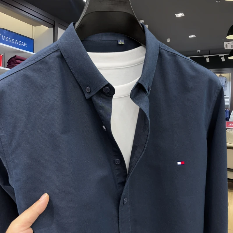 正品Tommy汤米秋季长袖衬衫男士高档商务休闲纯色中青年男装衬衣