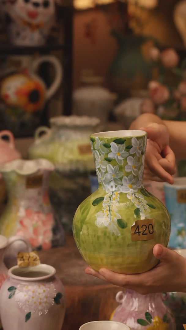 陶瓷420景德镇设计师手作花器摆件侘寂风