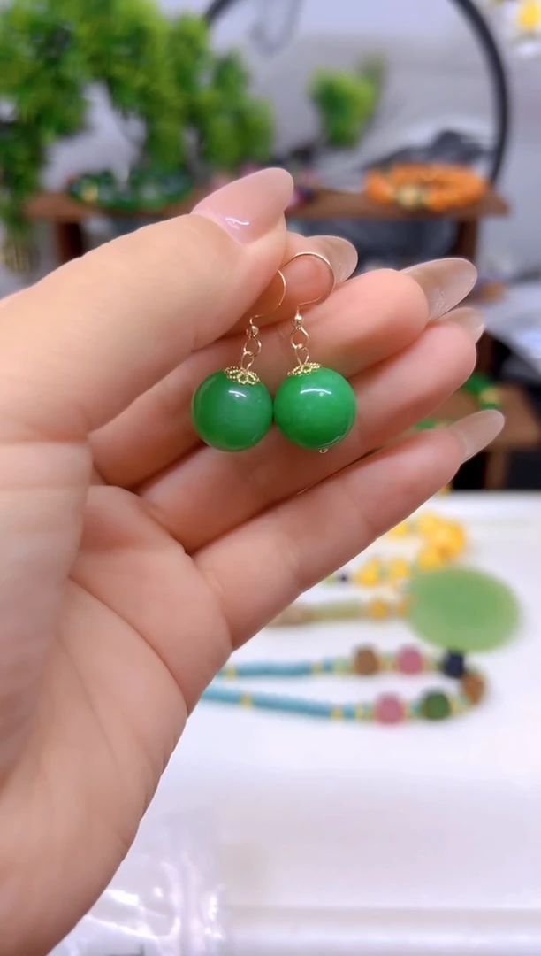 翡翠14K金镶嵌耳饰E665