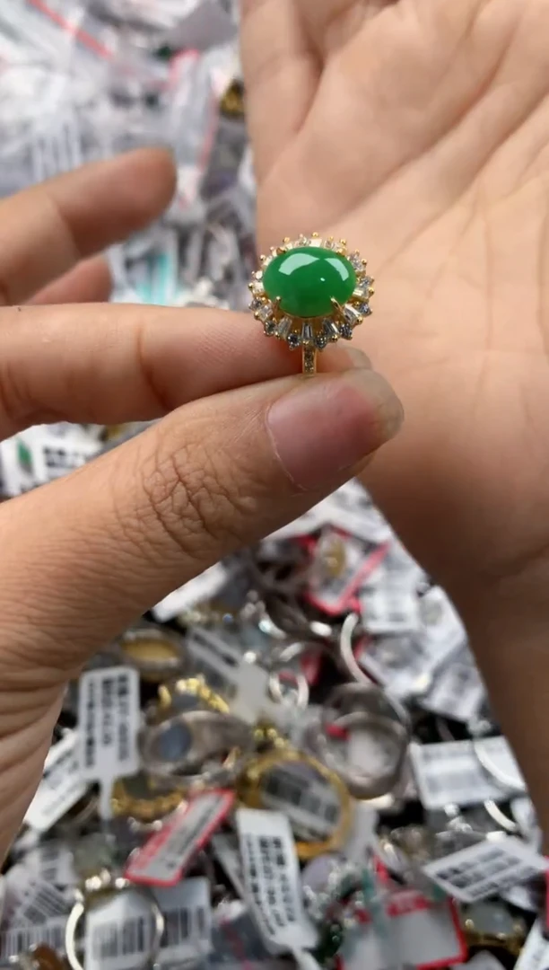 银S925镶嵌戒指翡翠181818----10
