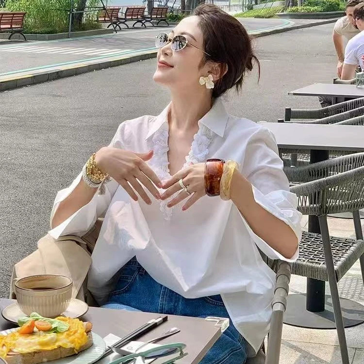 2025超火春装高级感轻奢减龄洋气独特超好看上衣气质法式白色衬衫