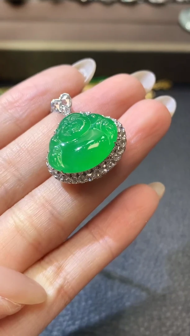 翡翠18K金镶嵌吊坠(不含链)D33翡翠