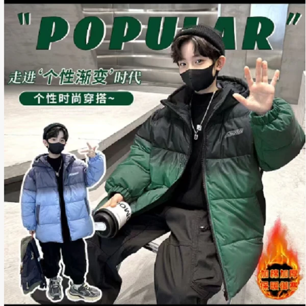 200438童装男童棉衣外套2025冬韩版洋气潮酷加厚加棉棉服连帽外套