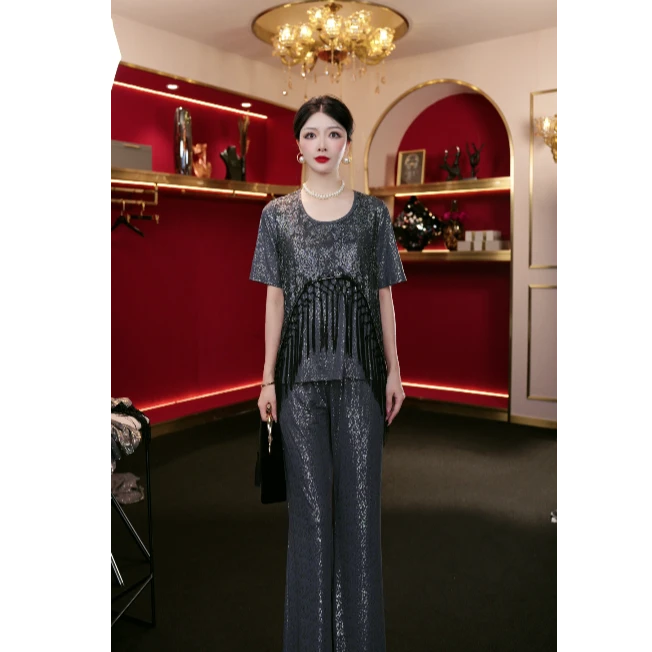 YINGHOU【静静】轻奢夏季流苏复古时尚显瘦设计师套装66014