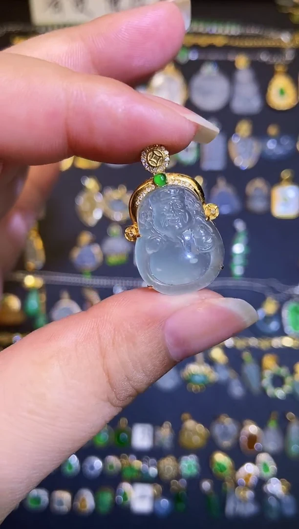 翡翠18K金镶嵌吊坠(不含链)1