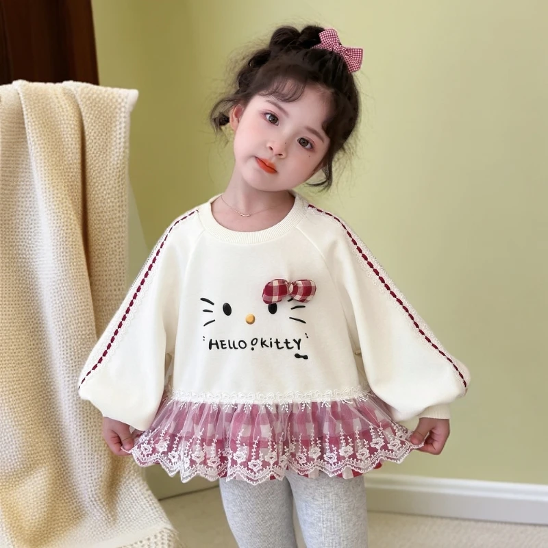 女童套装春秋2025新款洋气儿童蕾丝花边上衣女宝宝秋季休闲两件套