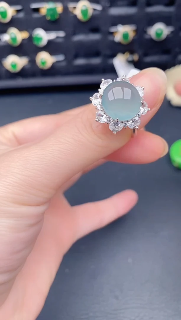 银S925镶嵌戒指翡翠天然a货翡翠174