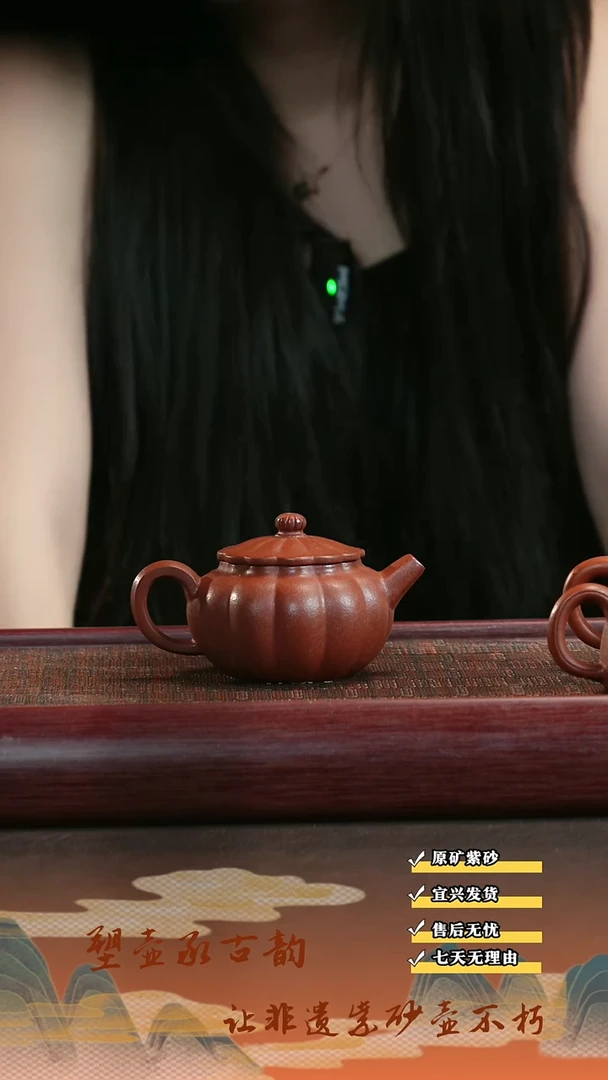 茶壶紫砂宜兴原矿紫砂壶 朱泥生砂莲心筋纹器170cc