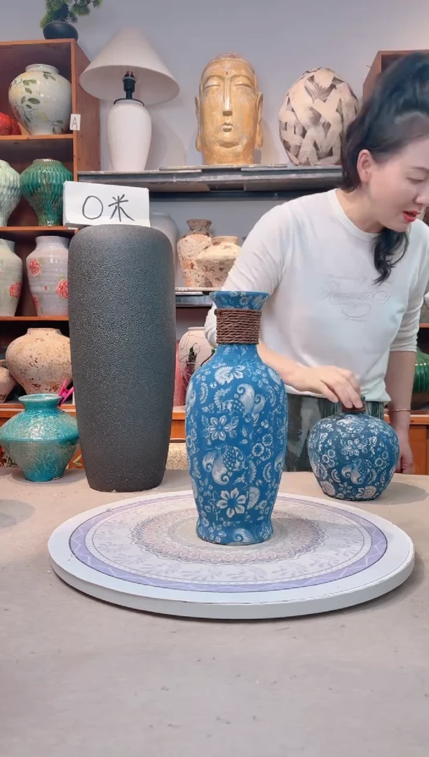 瓶陶瓷花瓶 无花  福利 不能装水 青花麻绳 中号