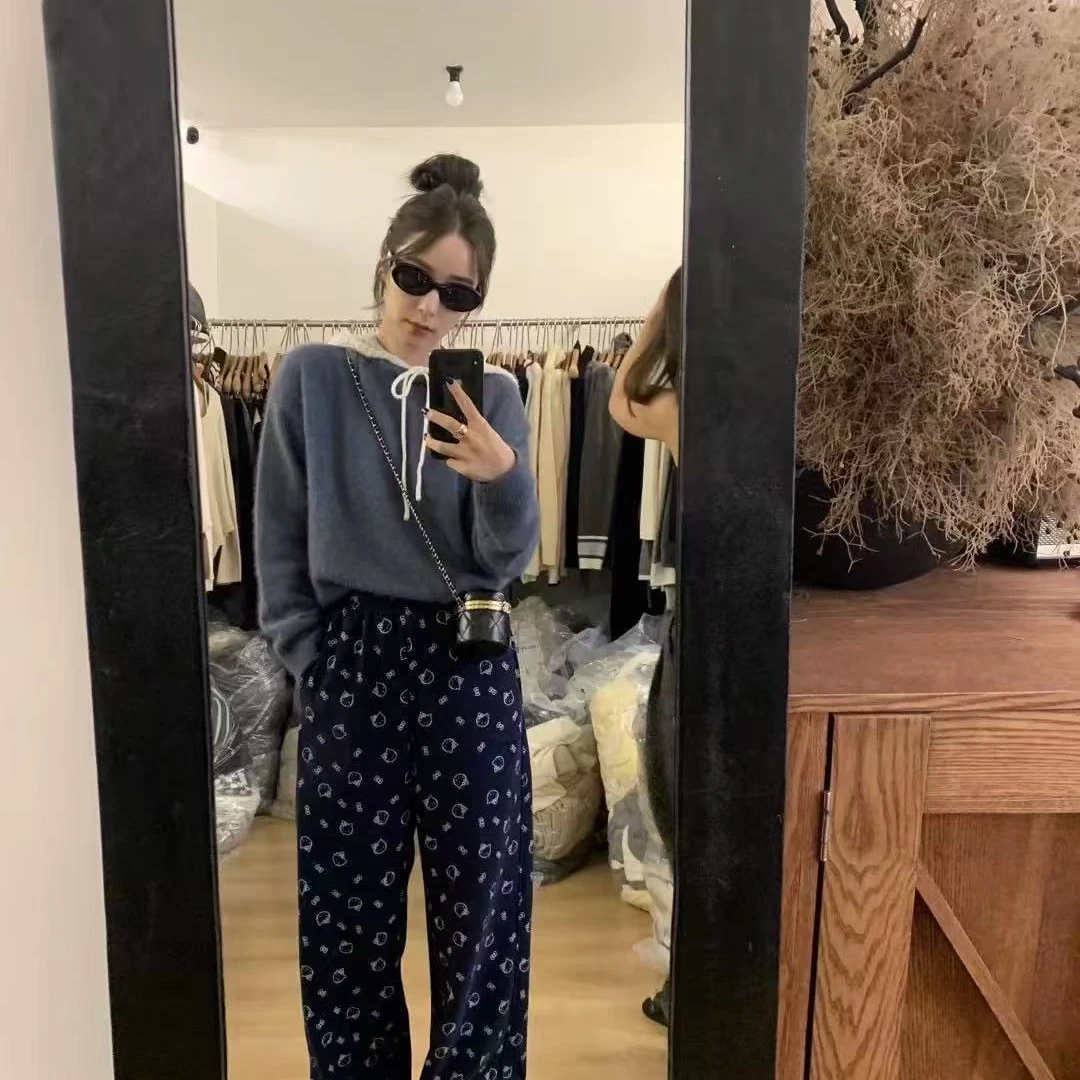 98127小猫指令~冬日博主感加绒卡通猫咪拖地裤