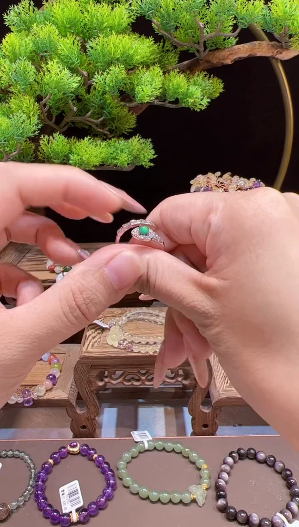 翡翠戒指银S925镶嵌@@手饰