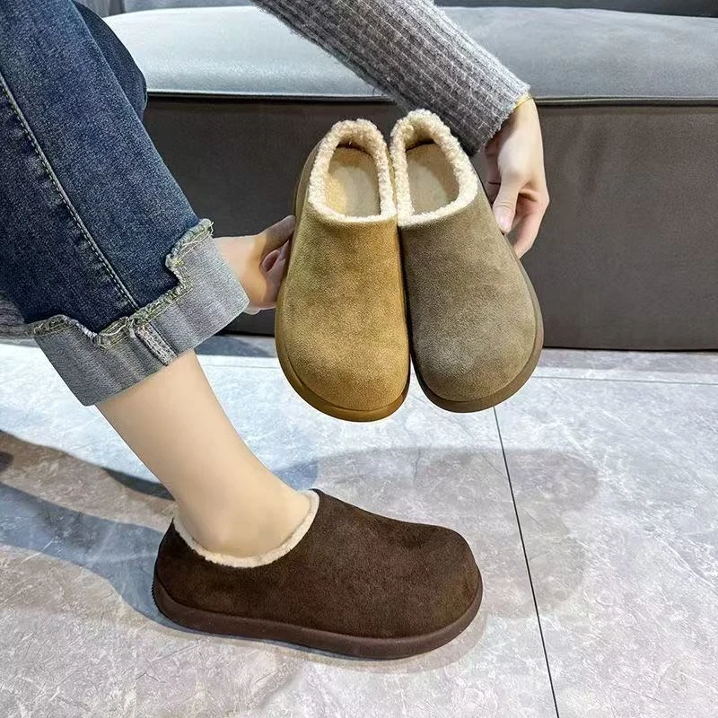 【品牌特卖】TT088勃肯鞋加绒加厚豆豆棉软底女毛毛鞋雪地靴铁头