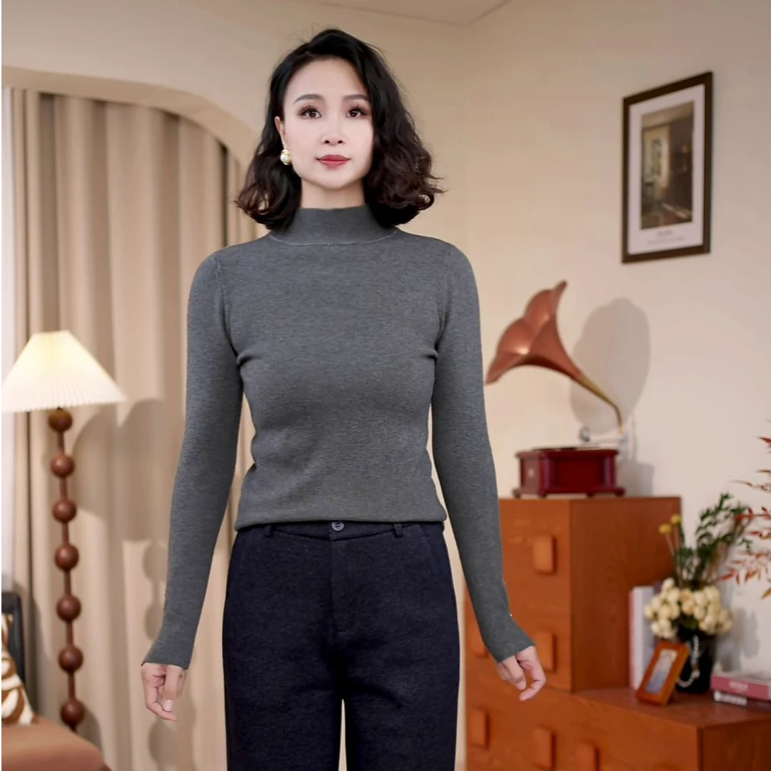 显瘦半高领毛衣内搭大码打底衫女秋冬独特针织衫上衣