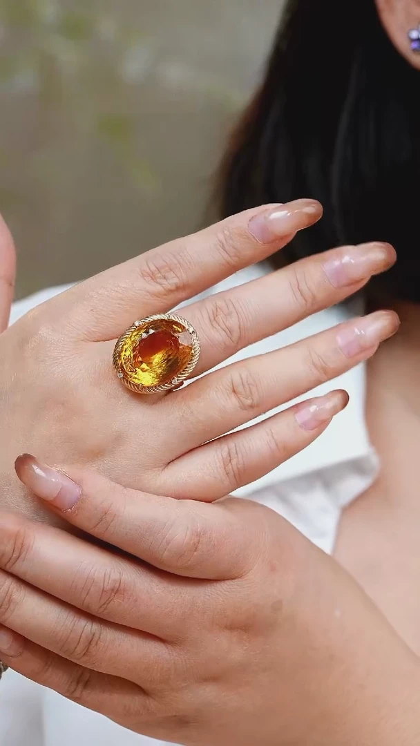 【闪购商品】黄晶戒指18K金镶嵌009戒指