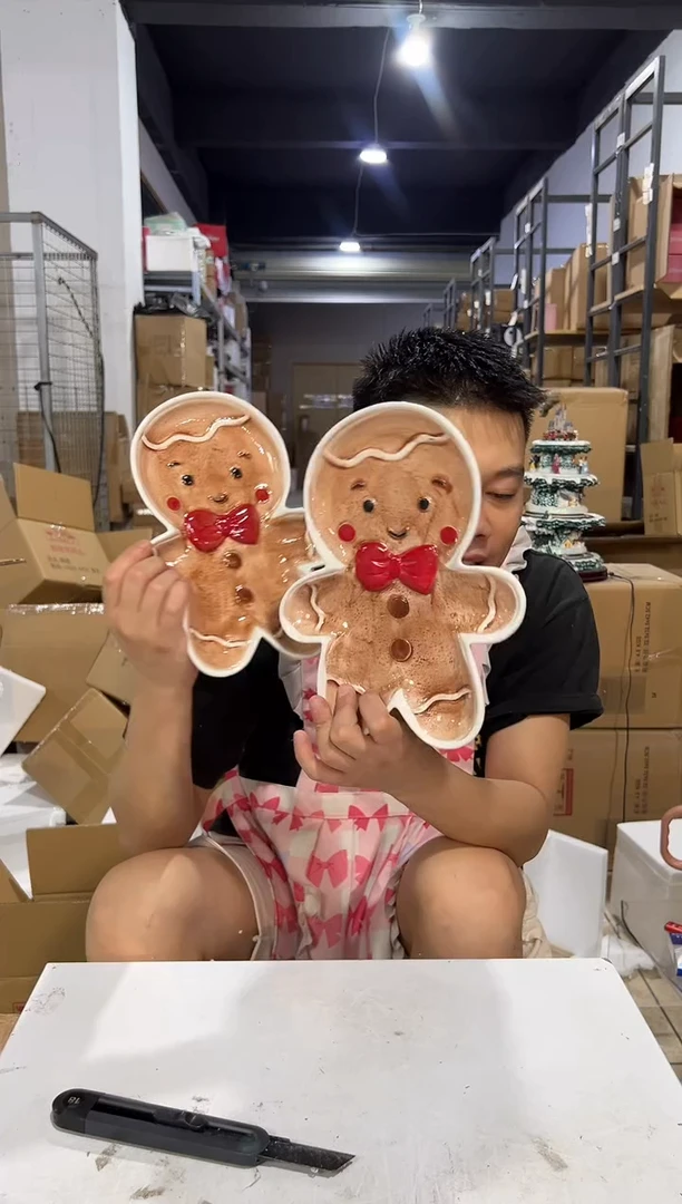 瓷片姜饼人全身盘2件套